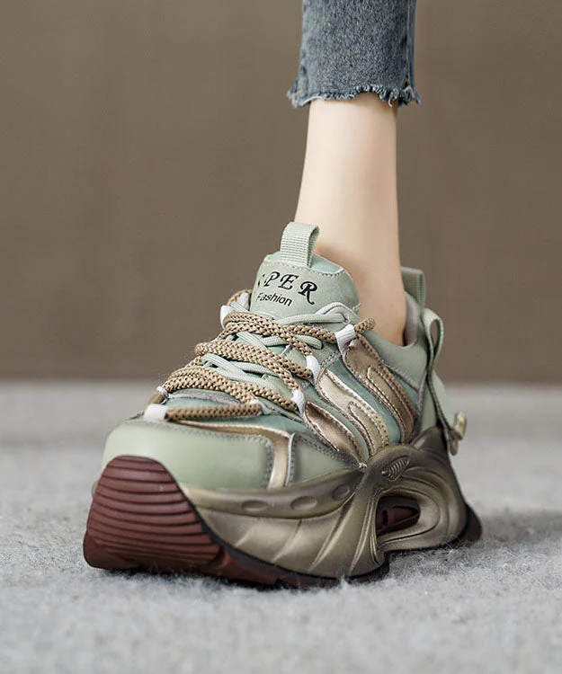 Gold Flat Shoes For Platform Genuine Leather 2025 Splicing Cross Strap